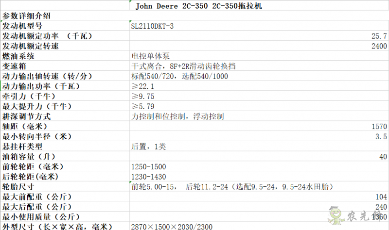 2C-350拖拉機  智能化農(nóng)機設(shè)備_約翰迪爾